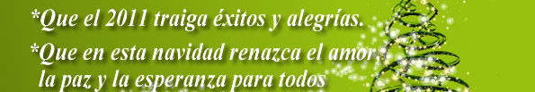 Que el 2011 traiga éxitos y alegrías. Que en esta navidad renazca el amor, la paz y la esperanza para todos.